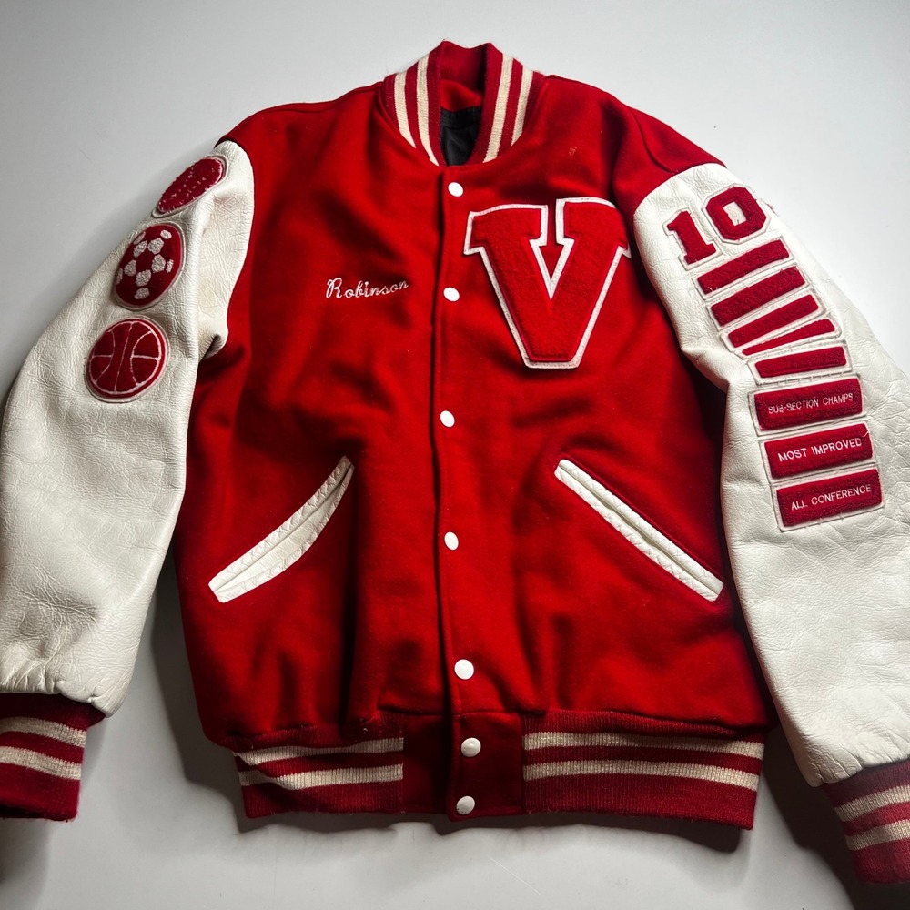 Vintage DeLONG Varsity Letterman Jacket Wool Leather Mens Large USA 90s